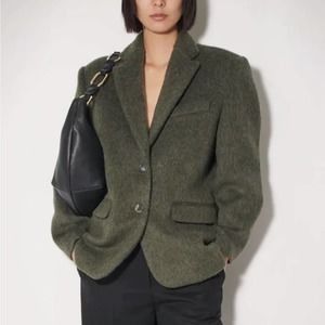 ANINE BING QUINN BLAZER Dark army Green Cashmere Blend M NWT